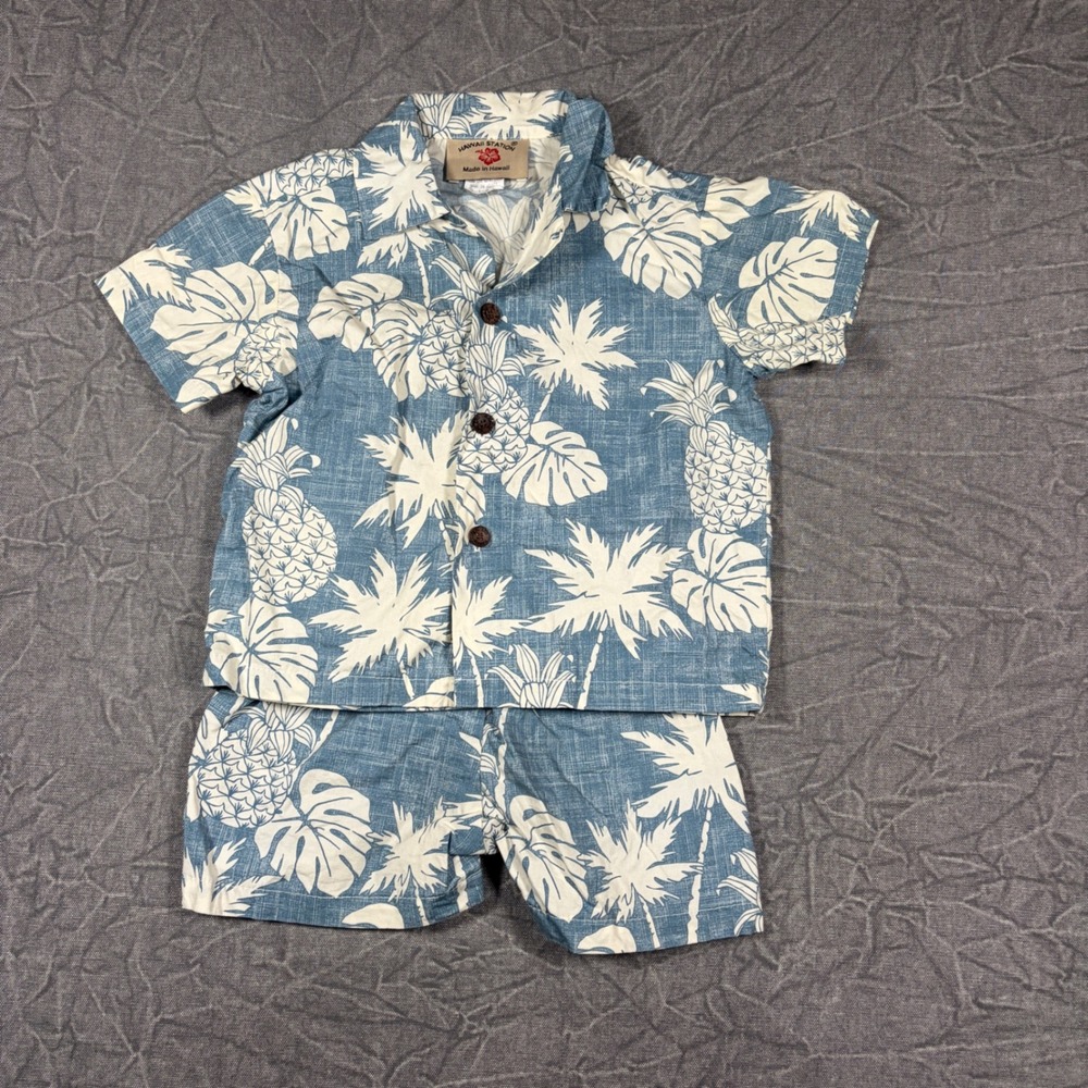 Hawaii Station Kids Blue Pineapple Aloha Shirt and Shorts Set Size 1-2 Hawaii